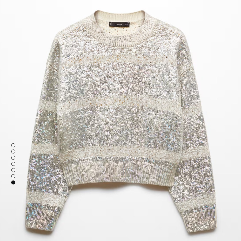 Mango Sequin Crewneck Sweater in Silver and Cream